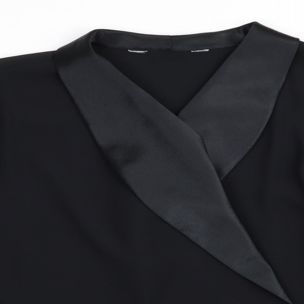 Preworn Womens Black   Wrap Blouse Size 20  - Wrap Blouse - Satin Look Collard