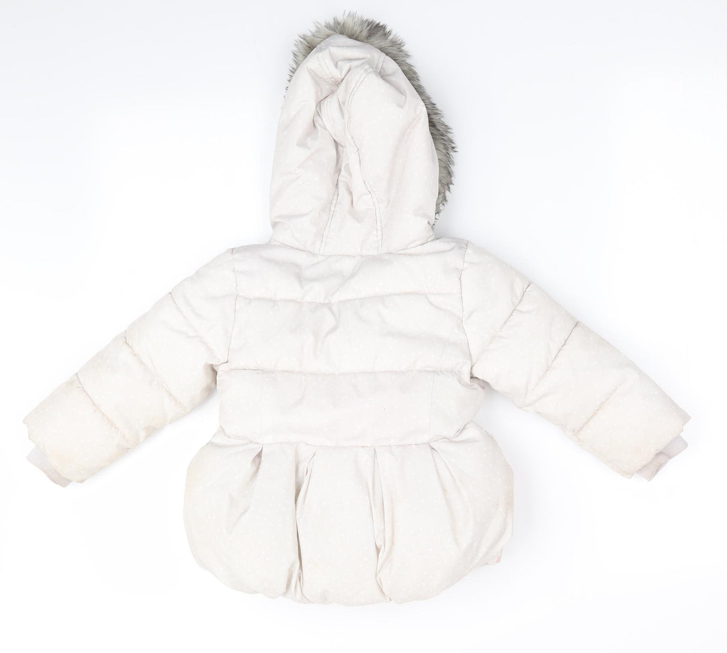 Mothercare Girls Ivory Polka Dot  Anorak Coat Size 18-24 Months  - Cat Scene Print