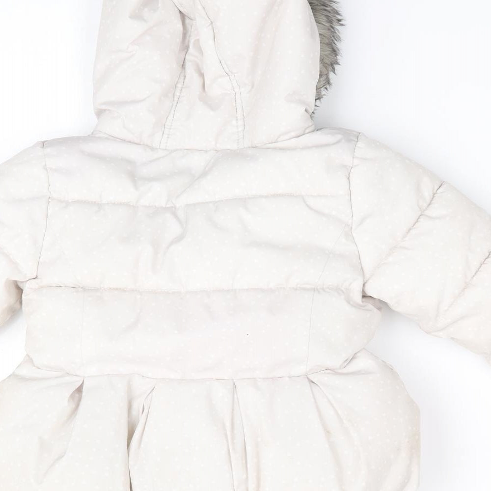 Mothercare Girls Ivory Polka Dot  Anorak Coat Size 18-24 Months  - Cat Scene Print