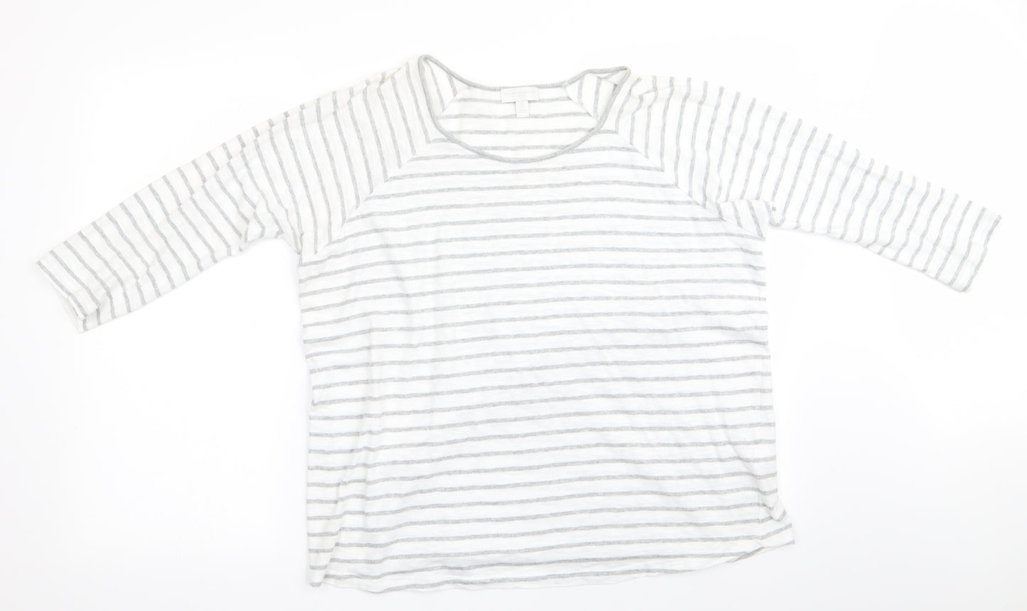 The White Company Womens White Striped  Basic T-Shirt Size L