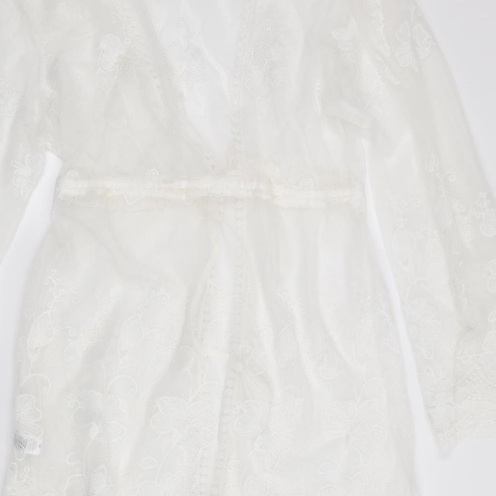 Primark Womens Ivory Floral   Gown Size M  - Sheer Fabric
