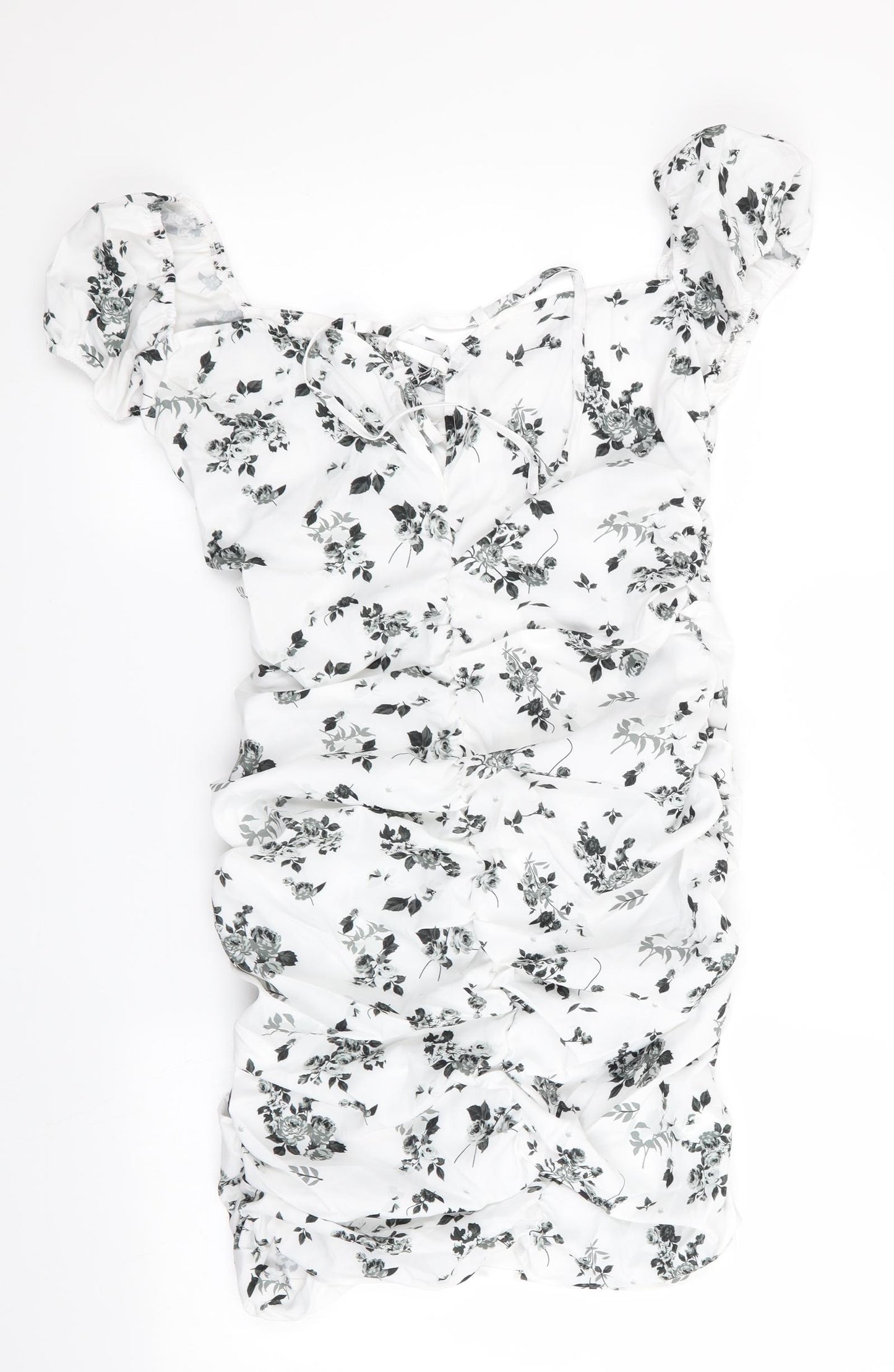 SheIn Womens White Floral  Mini  Size L  - Ruched Front & Back Detail