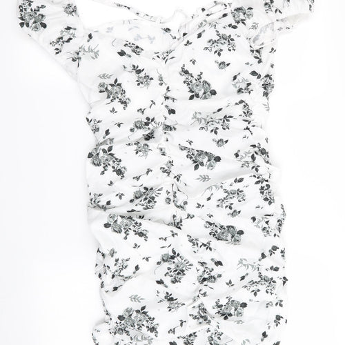SheIn Womens White Floral  Mini  Size L  - Ruched Front & Back Detail