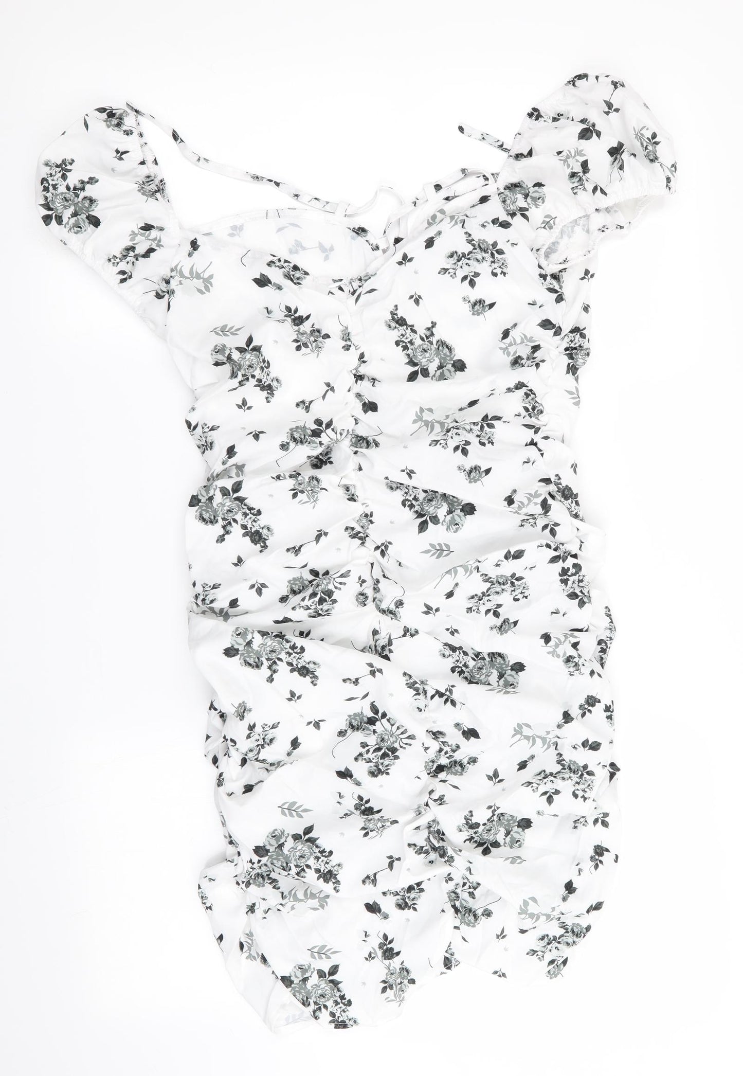 SheIn Womens White Floral  Mini  Size L  - Ruched Front & Back Detail