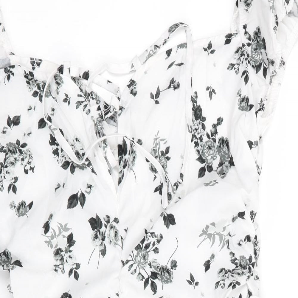 SheIn Womens White Floral  Mini  Size L  - Ruched Front & Back Detail