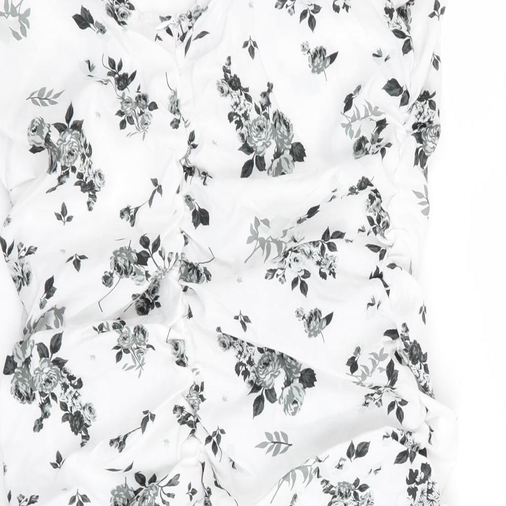 SheIn Womens White Floral  Mini  Size L  - Ruched Front & Back Detail