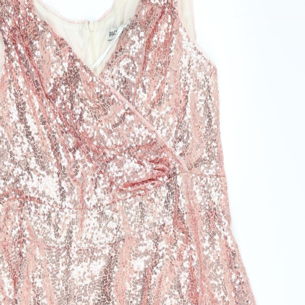 Grace Karin Womens Pink   Fit & Flare  Size 2XL  - Sequins all over