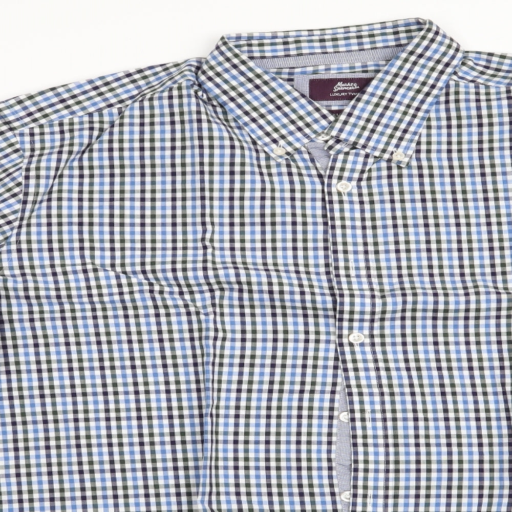 Marks and Spencer Mens Blue Check   Dress Shirt Size 18