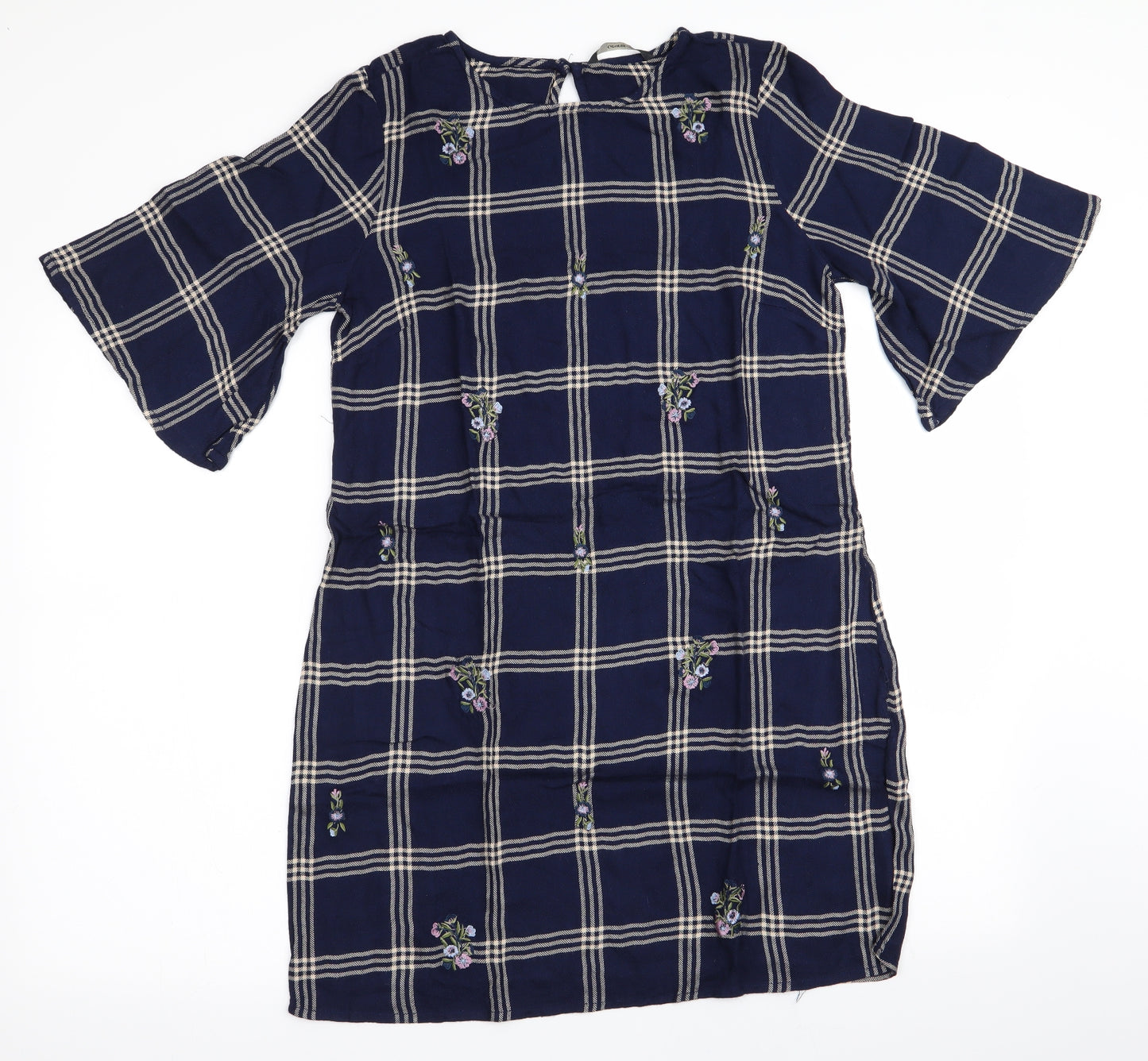 George Womens Blue Check  A-Line  Size 10  - Embroidered Floral