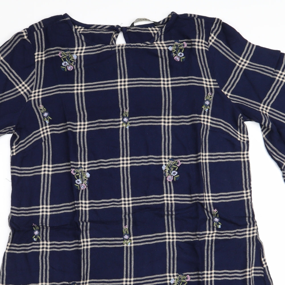 George Womens Blue Check  A-Line  Size 10  - Embroidered Floral
