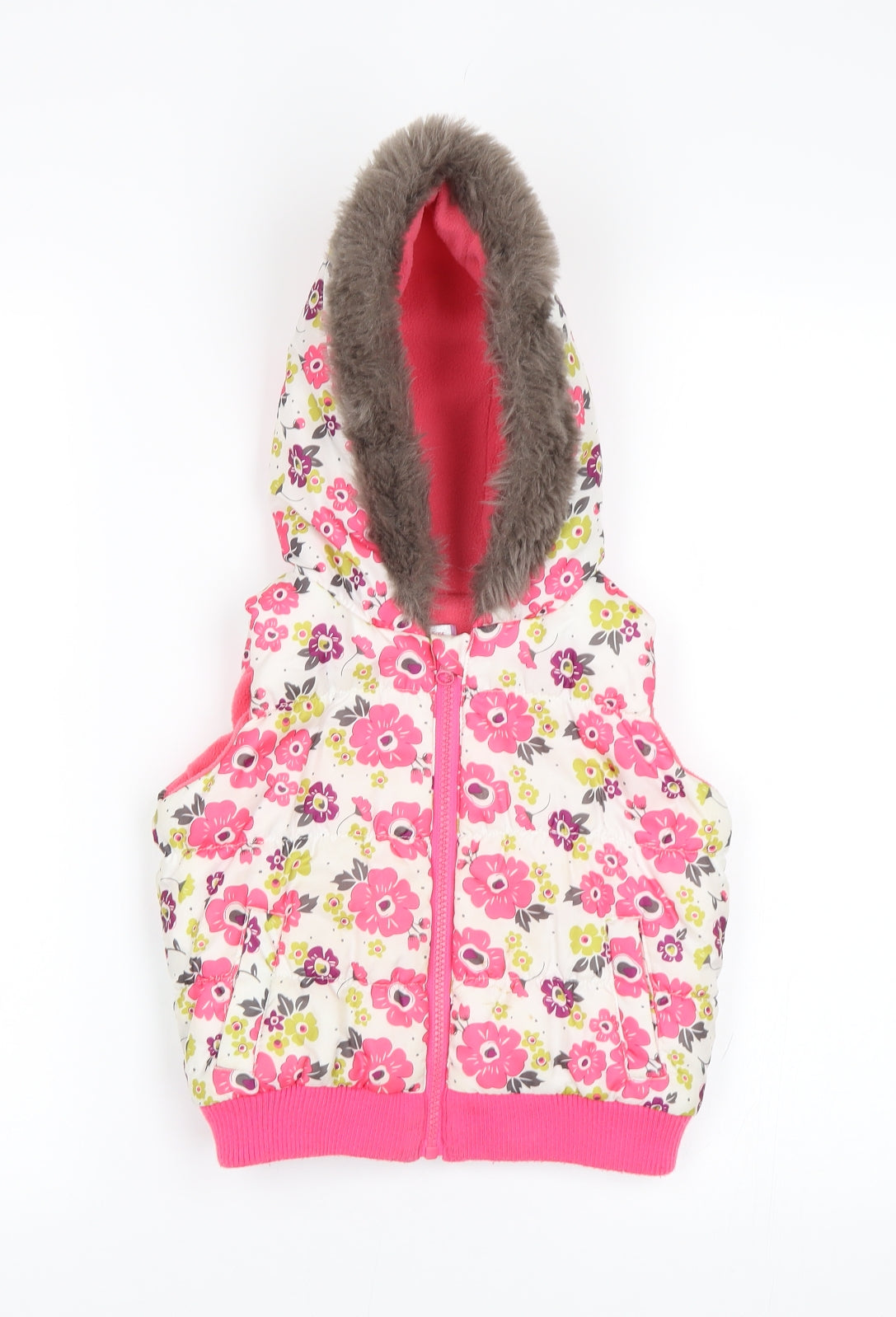 F&F Girls Pink Floral  Gilet Waistcoat Size 3-4 Years