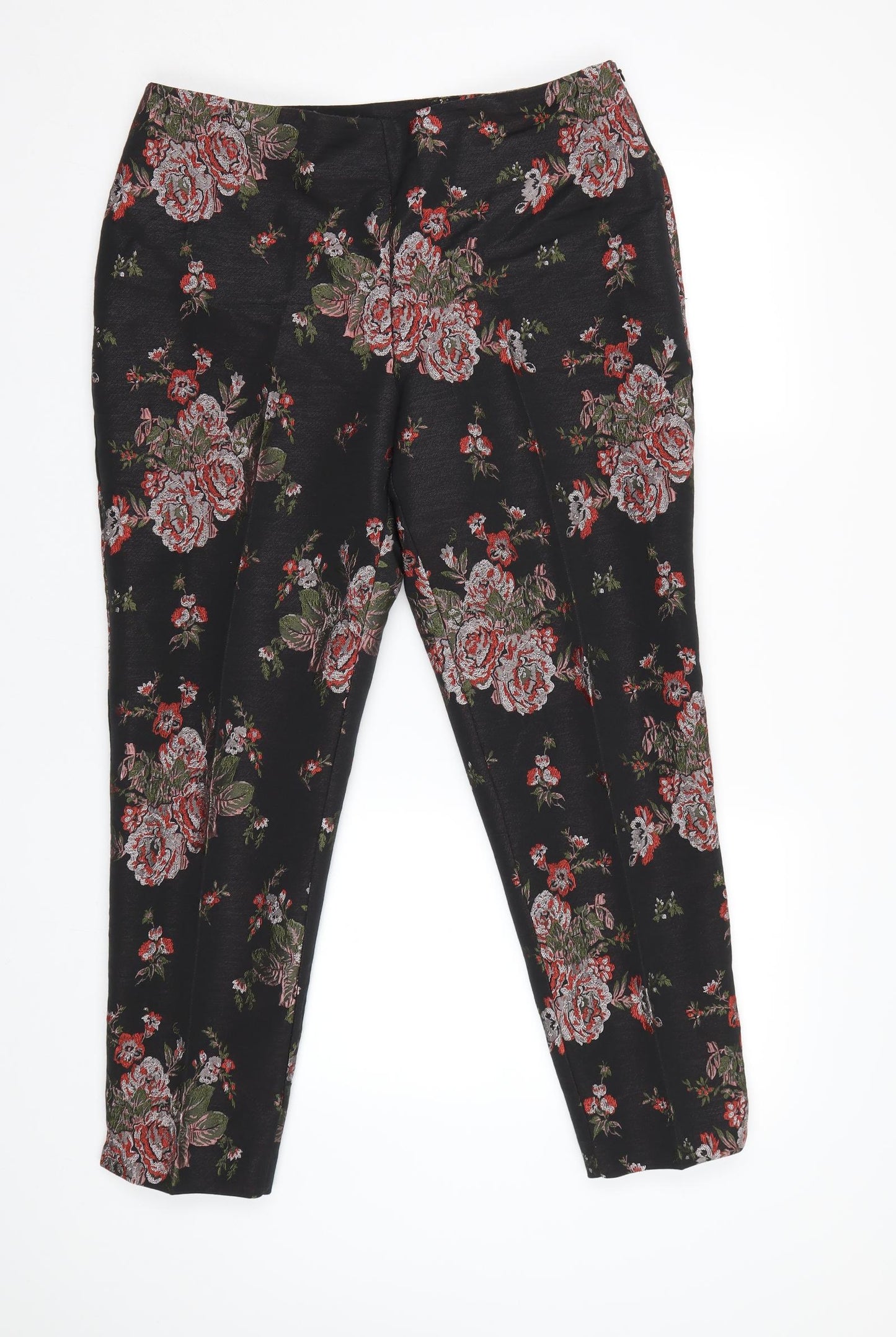 F&F Womens Black Floral  Trousers  Size 14 L27 in