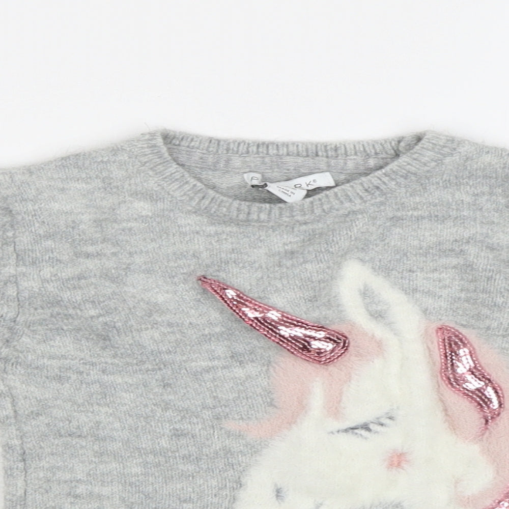 Primark Girls Grey   Pullover Jumper Size 4-5 Years  - Unicorn