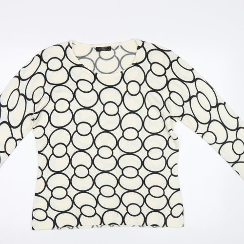 BM Womens White Geometric  Pullover Jumper Size S