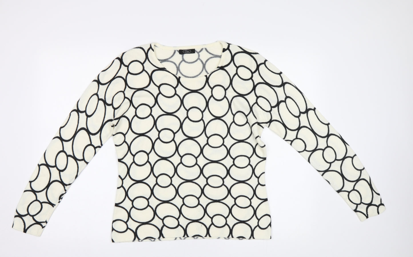 BM Womens White Geometric  Pullover Jumper Size S