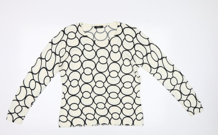 BM Womens White Geometric  Pullover Jumper Size S