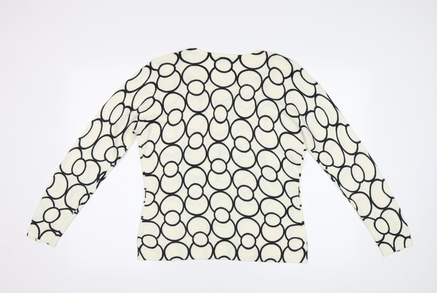 BM Womens White Geometric  Pullover Jumper Size S