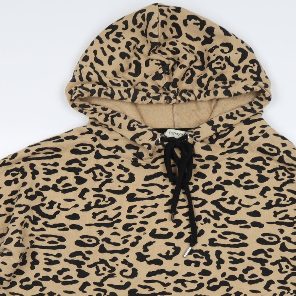Papaya Womens Beige Animal Print  Pullover Hoodie Size L