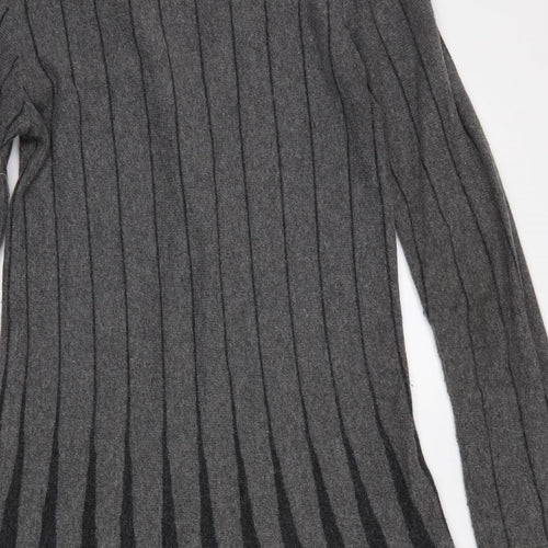 M&S Womens Grey Striped  Cardigan Jumper Size 10