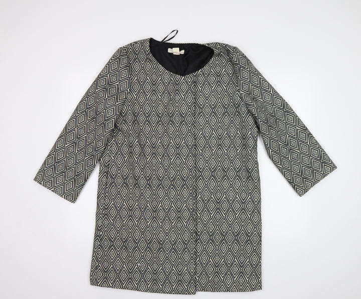 H&M Womens Black Geometric  Overcoat Coat Size 10