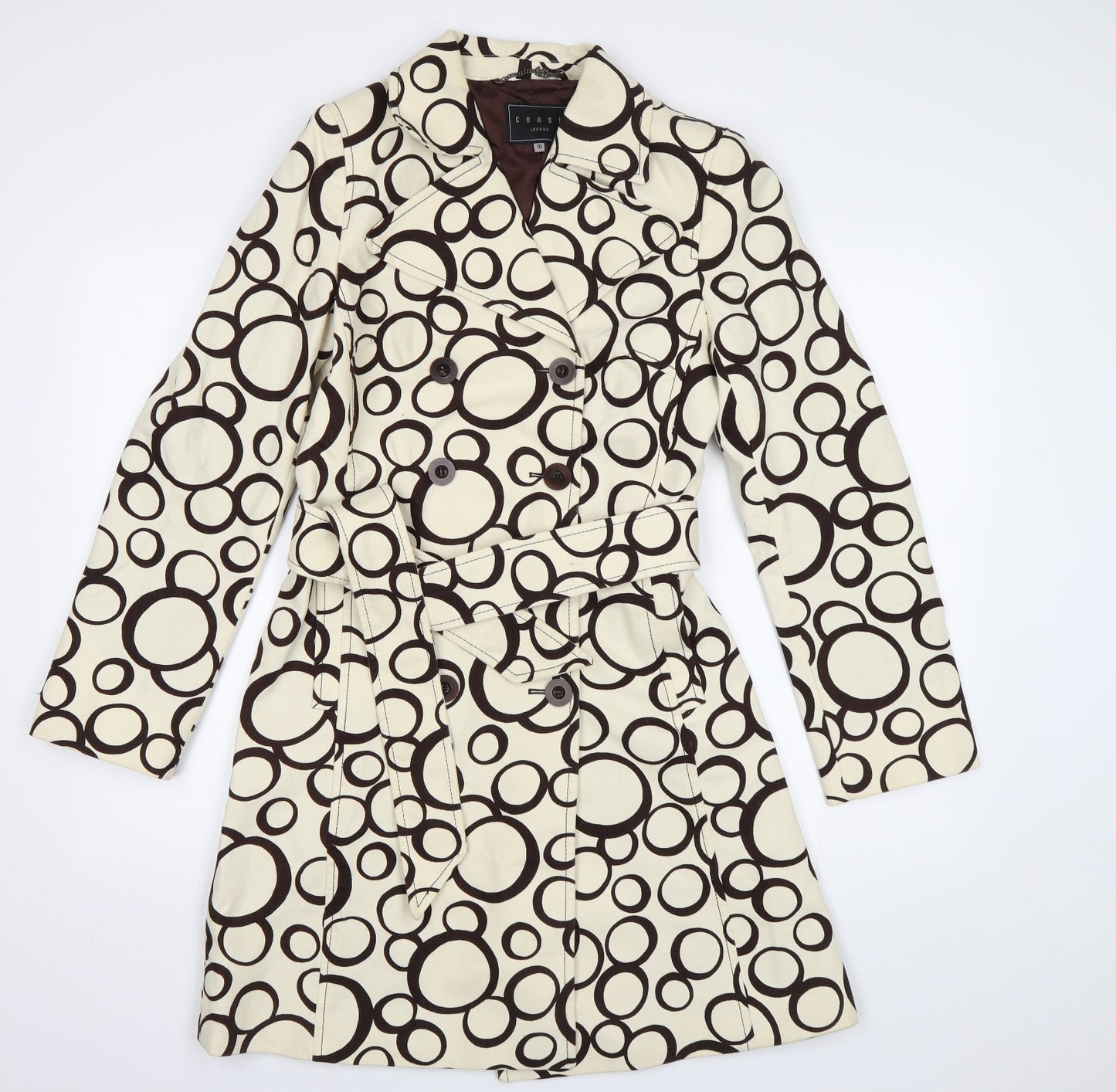 Coast Womens Ivory Geometric  Trench Coat Coat Size 10