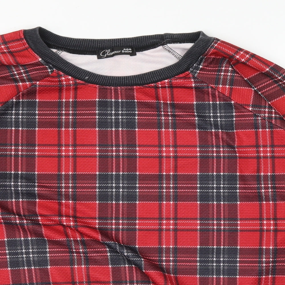 Glamour babe Womens Red Plaid  Top Pyjama Top Size 10