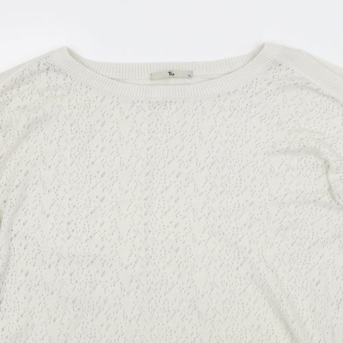TU Womens White Argyle/Diamond  Pullover Jumper Size 12