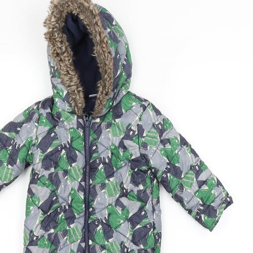 F&F Baby Multicoloured Animal Print  Overcoat Snowsuit Size 12-18 Months