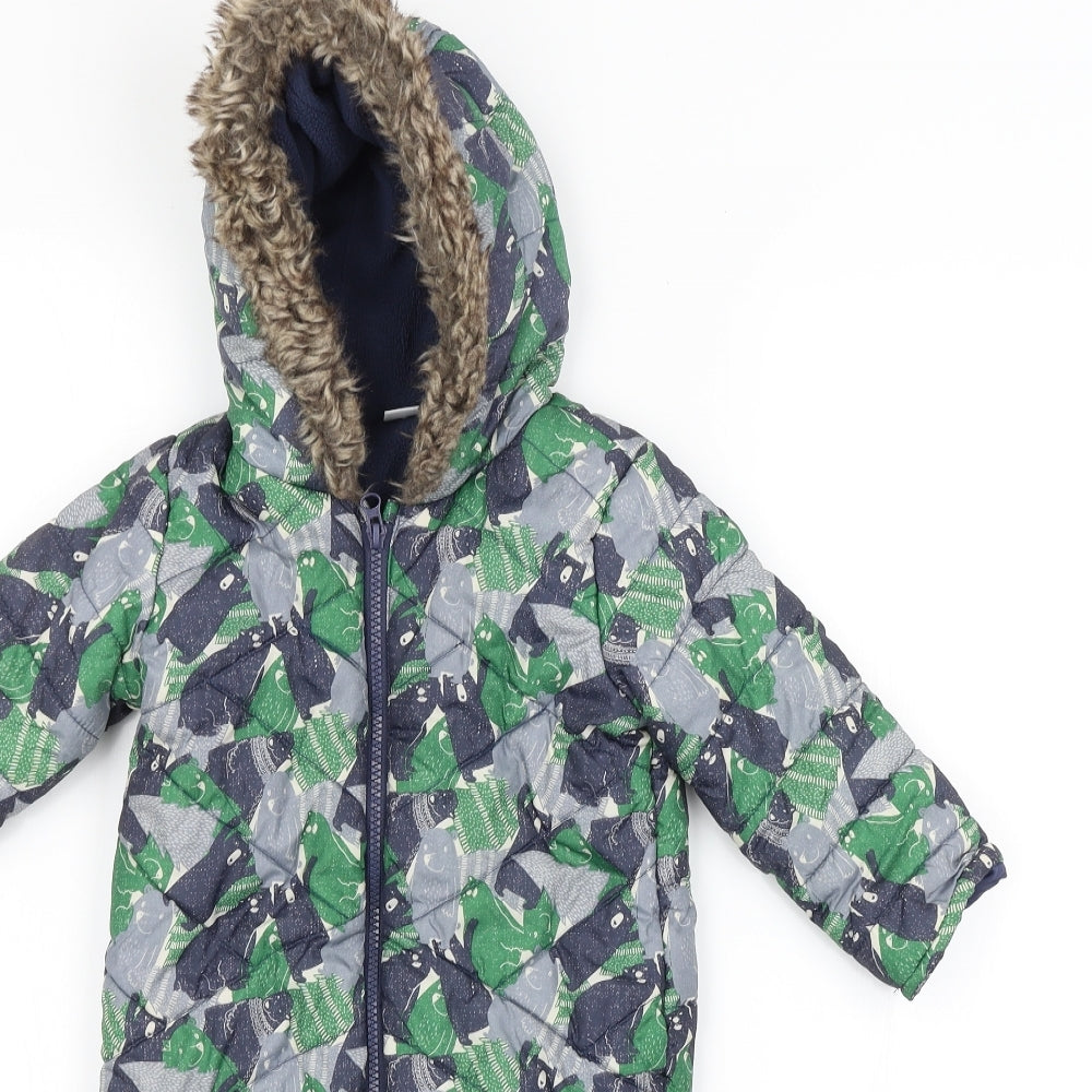 F&F Baby Multicoloured Animal Print  Overcoat Snowsuit Size 12-18 Months