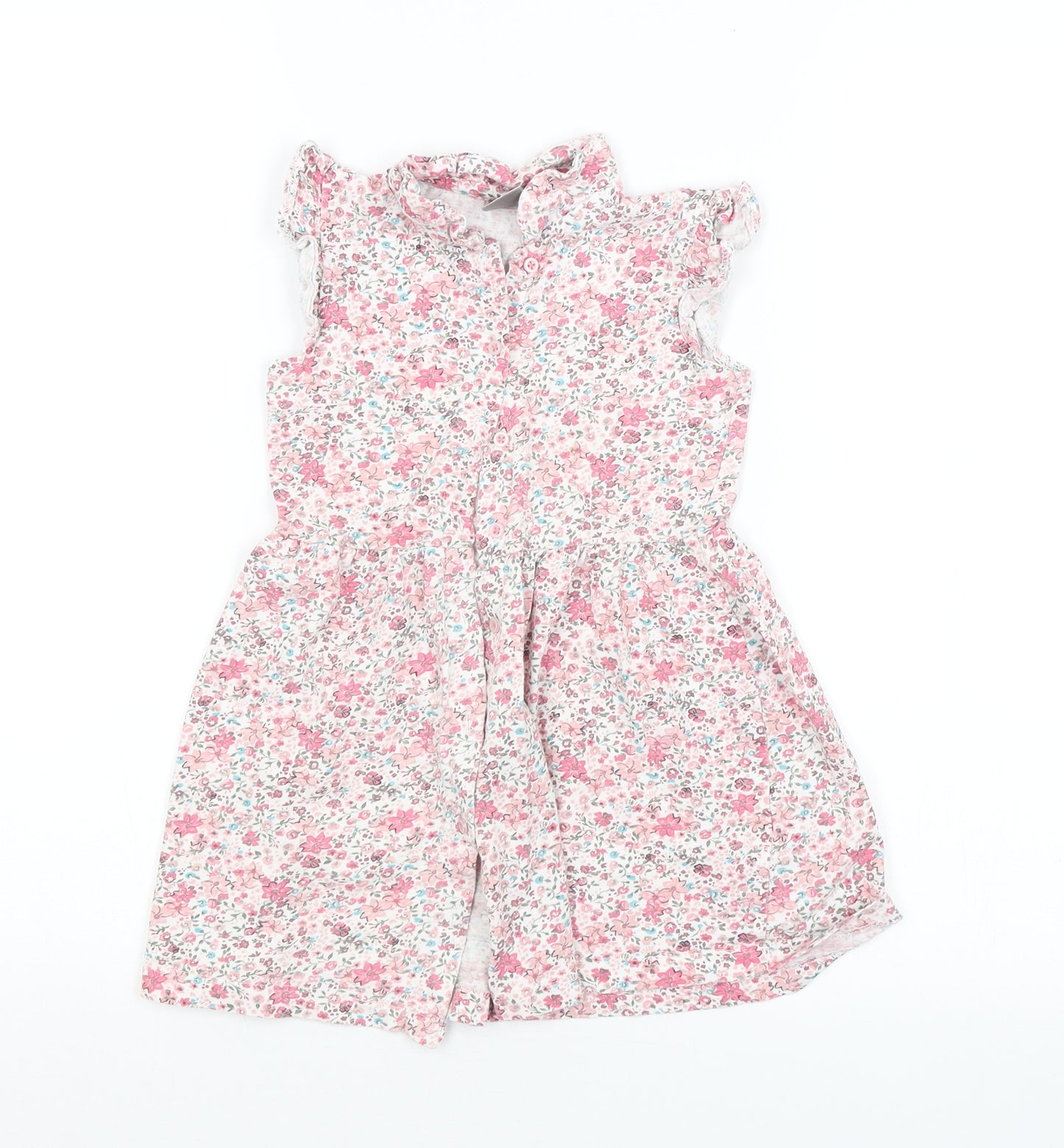 Preworn Girls Pink Floral  Shirt Dress  Size 3-4 Years