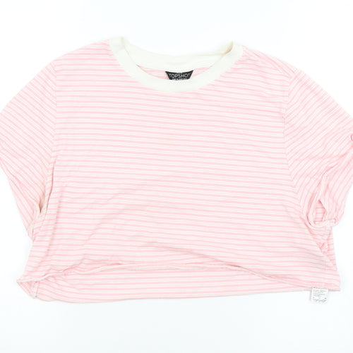 Topshop Womens Pink Striped  Cropped T-Shirt Size 14