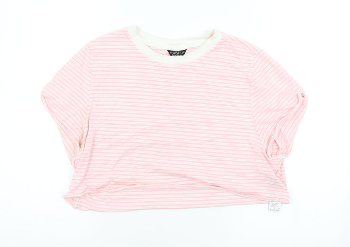 Topshop Womens Pink Striped  Cropped T-Shirt Size 14