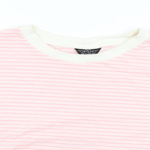 Topshop Womens Pink Striped  Cropped T-Shirt Size 14