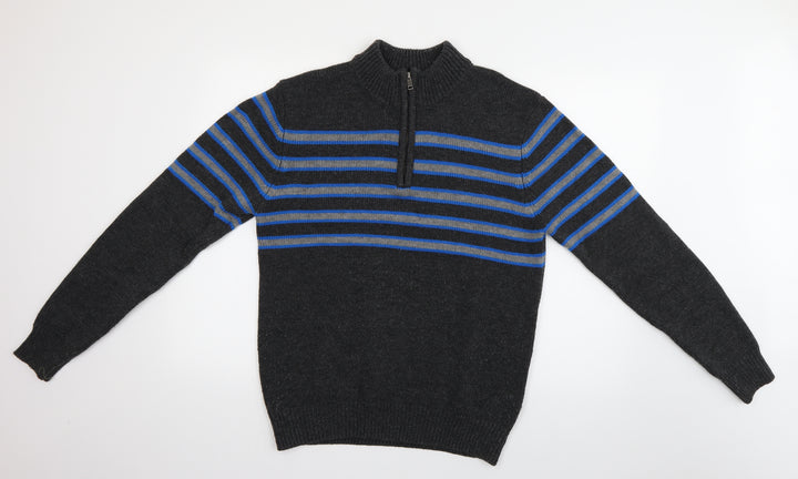 Studio Mens Grey Striped  Pullover Jumper Size M