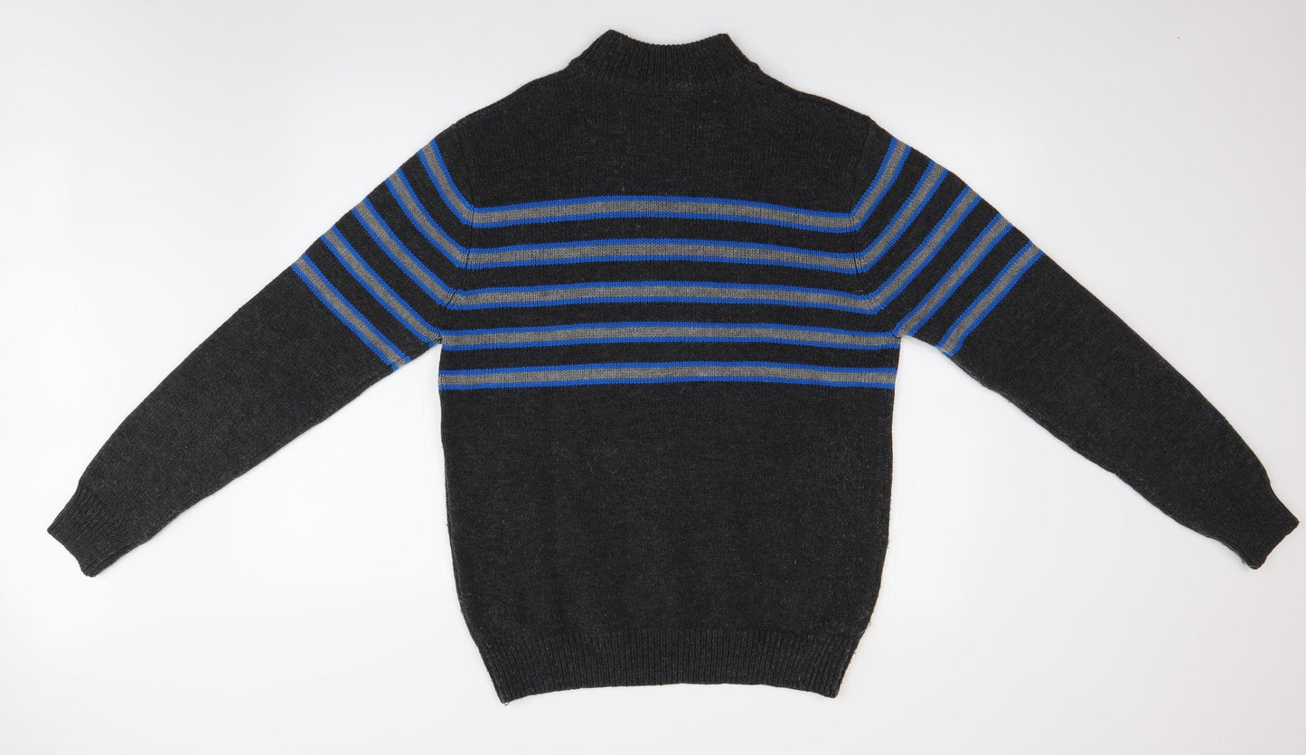 Studio Mens Grey Striped  Pullover Jumper Size M