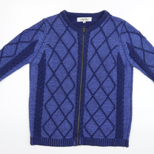 Lilyette Womens Blue Argyle/Diamond  Full Zip Jumper Size M
