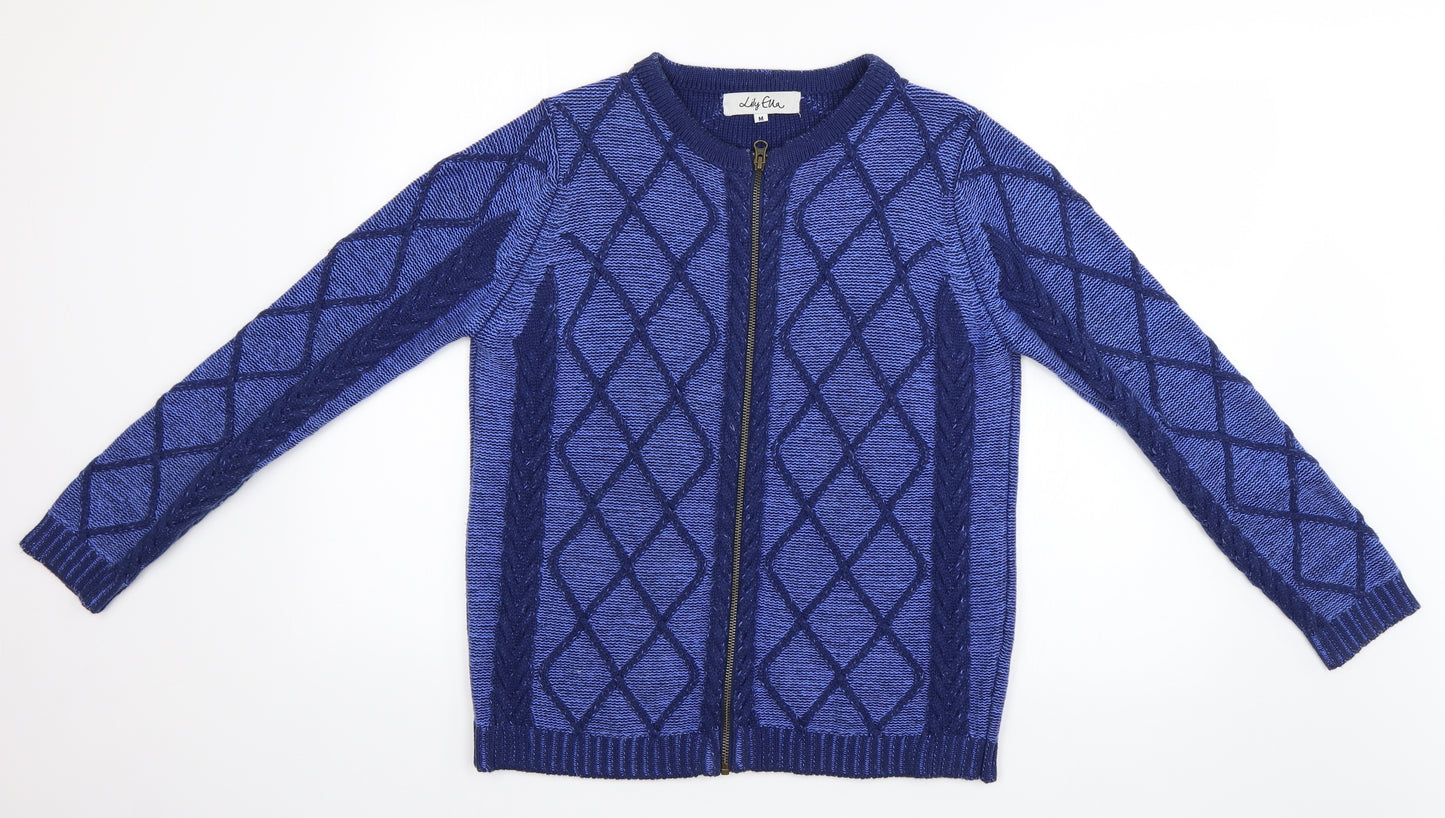 Lilyette Womens Blue Argyle/Diamond  Full Zip Jumper Size M