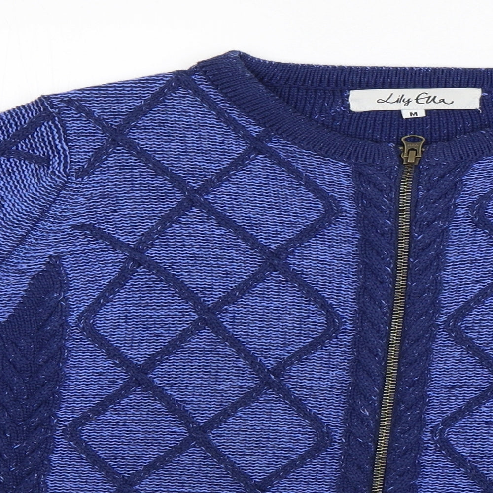 Lilyette Womens Blue Argyle/Diamond  Full Zip Jumper Size M
