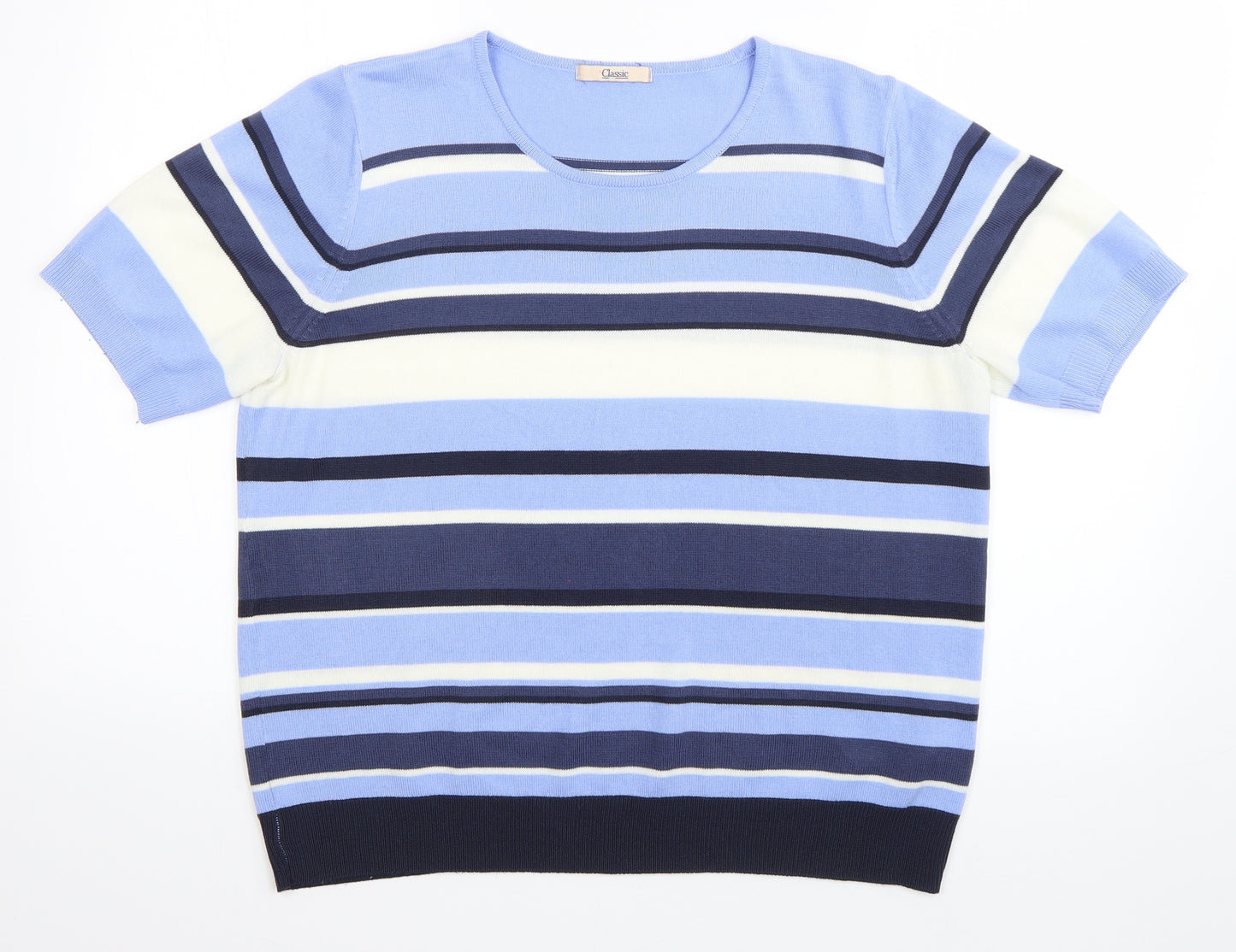 M&S  Womens Blue Striped  Basic T-Shirt Size 16