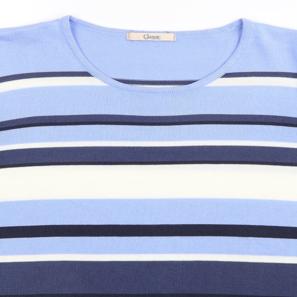 M&S  Womens Blue Striped  Basic T-Shirt Size 16