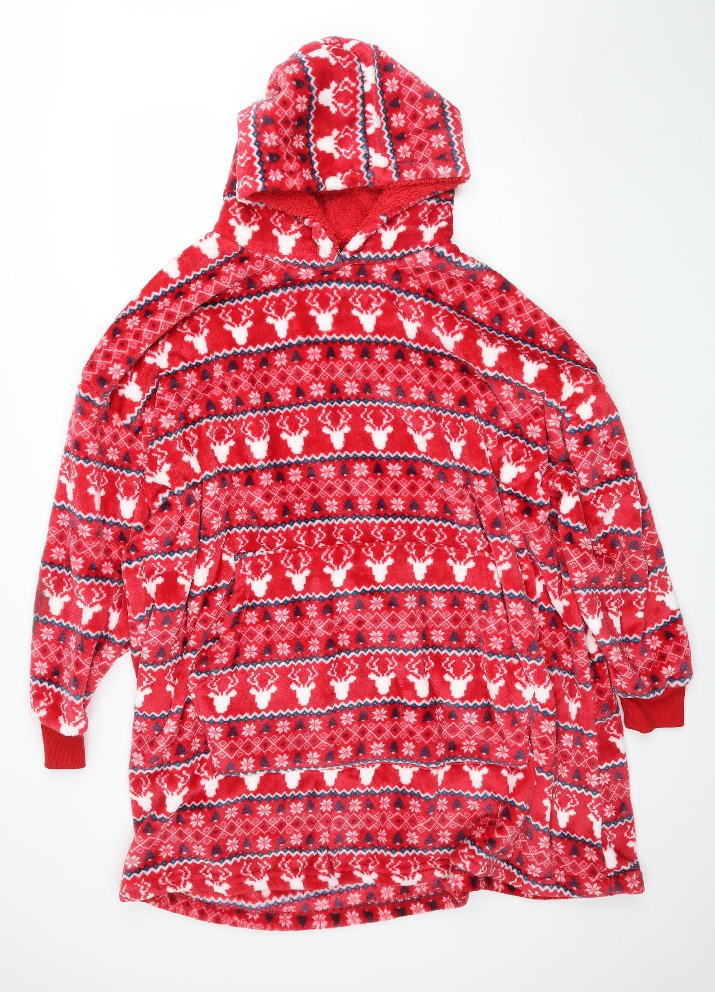 Primark Womens Red Fair Isle  Top One Piece One Size  - Christmas fluffy loungewear hoodie