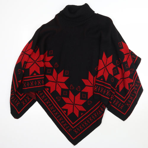 Preworn Womens Red Fair Isle Knit Pullover Jumper One Size  - Poncho