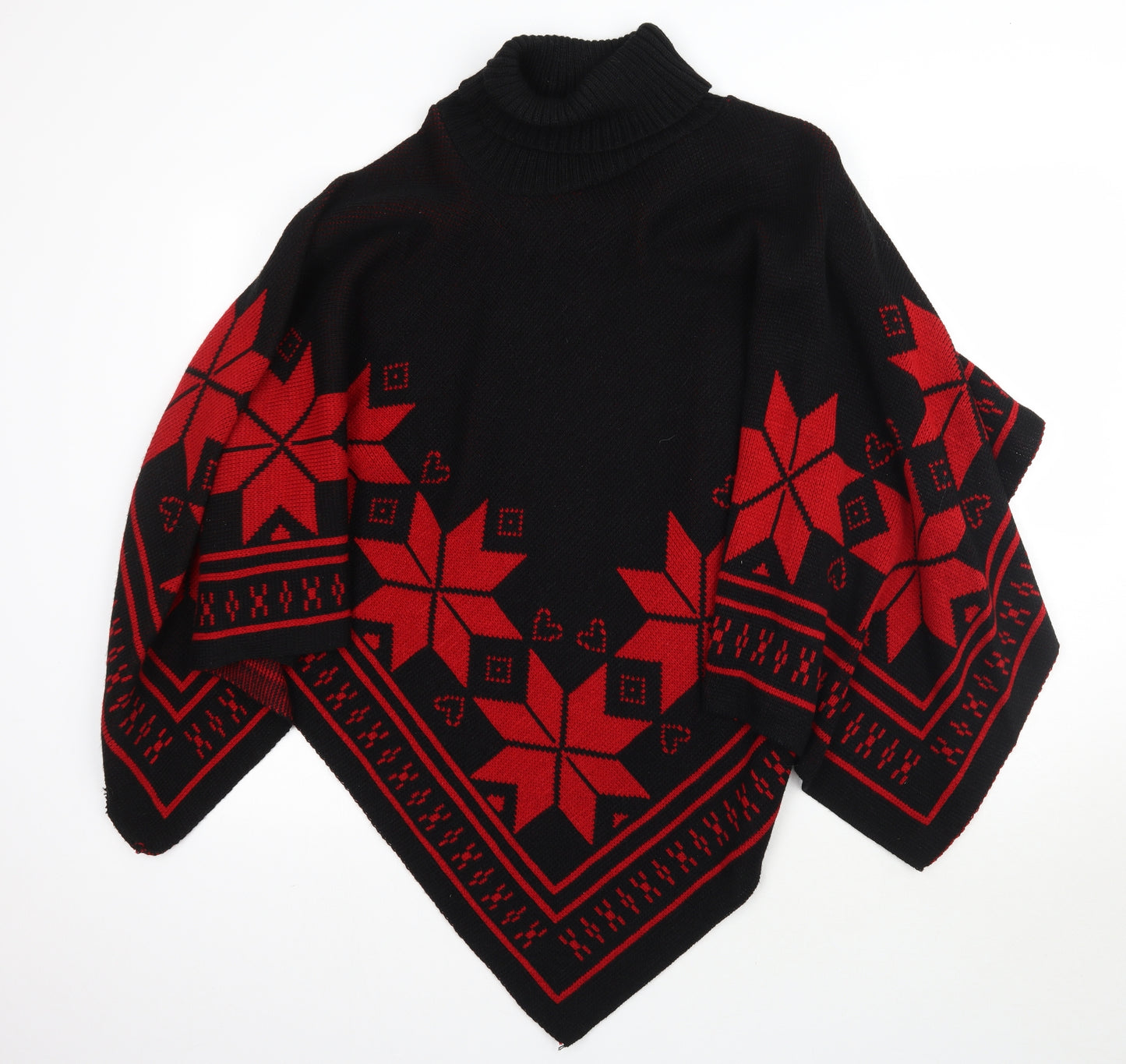 Preworn Womens Red Fair Isle Knit Pullover Jumper One Size  - Poncho
