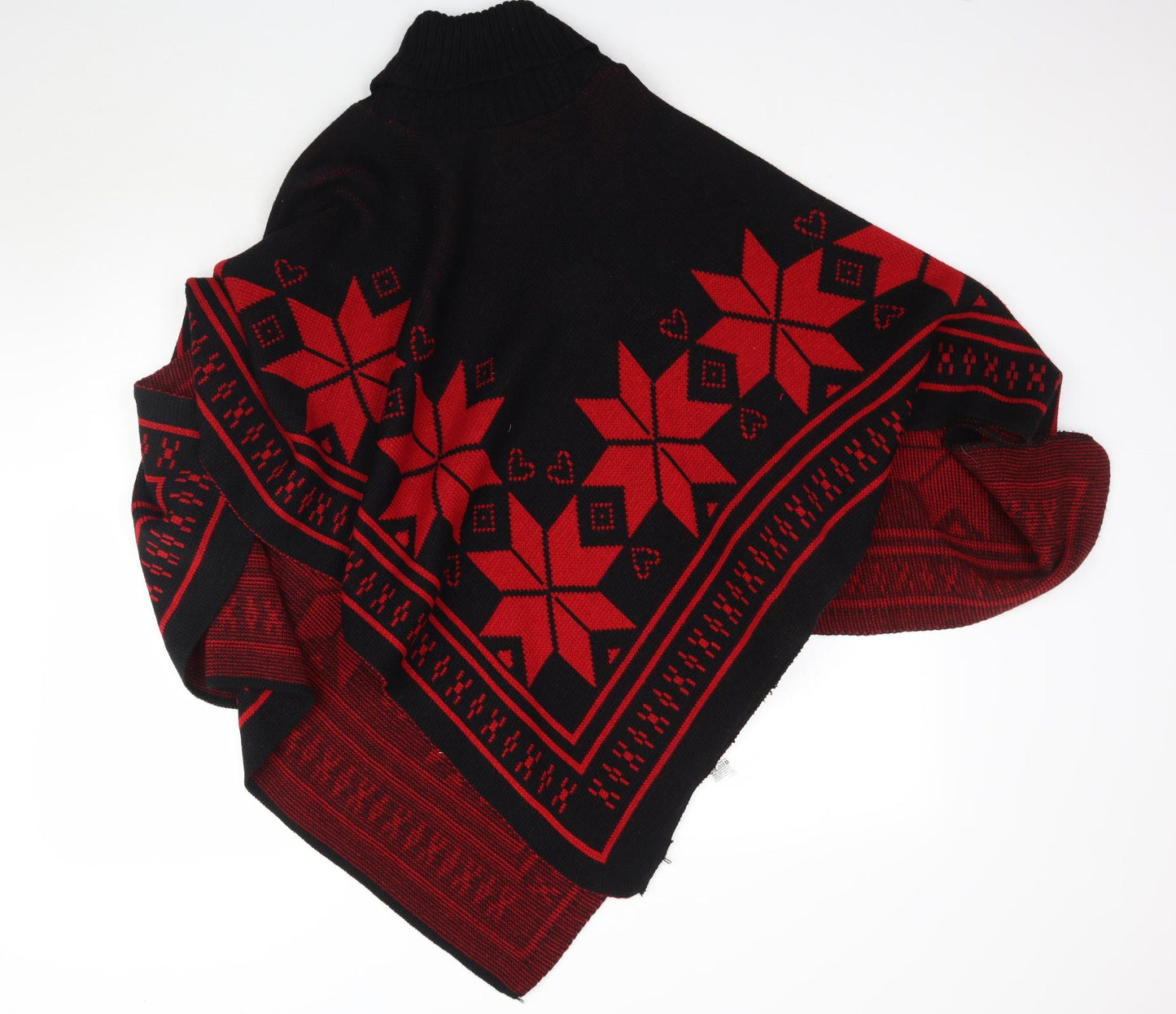 Preworn Womens Red Fair Isle Knit Pullover Jumper One Size  - Poncho