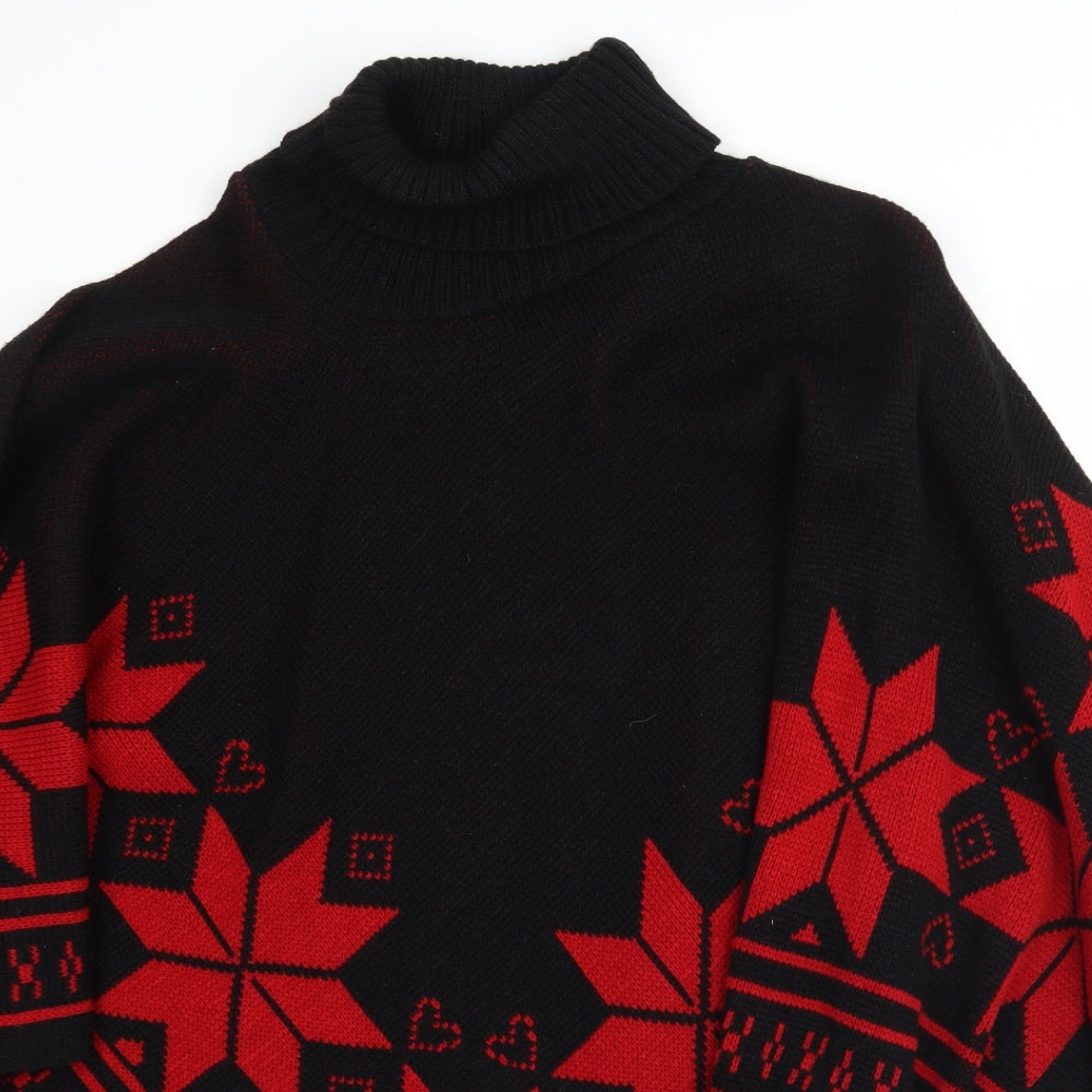 Preworn Womens Red Fair Isle Knit Pullover Jumper One Size  - Poncho