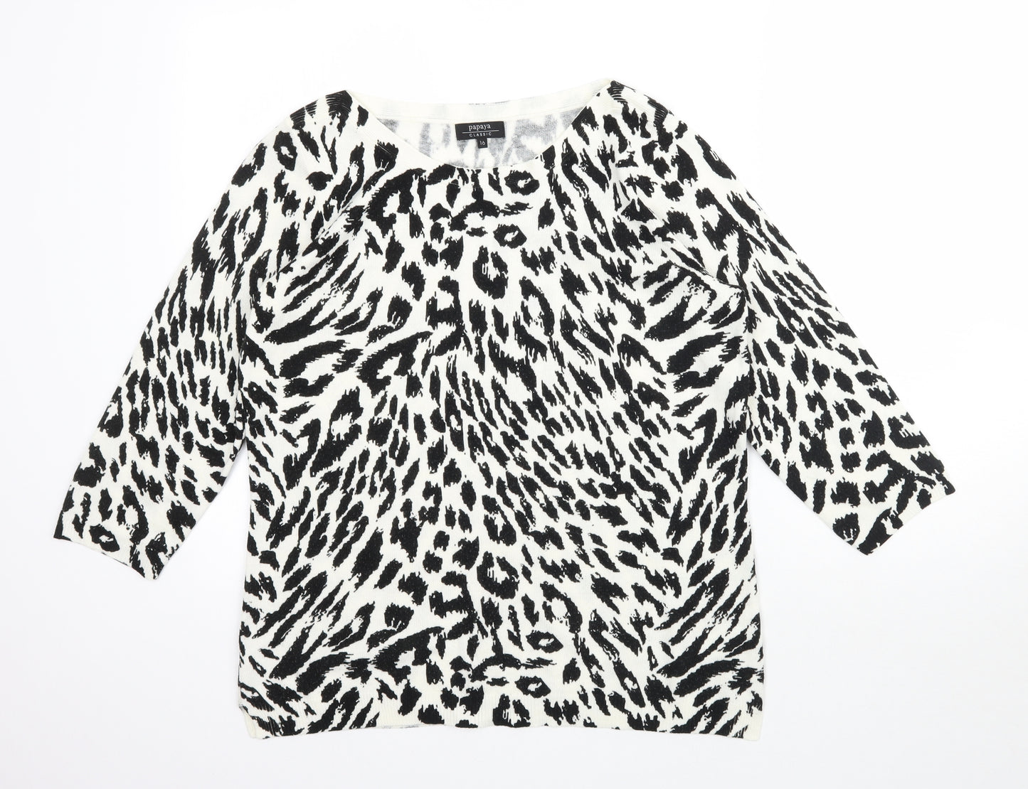 Papaya Womens Ivory Animal Print Knit Pullover Jumper Size 16