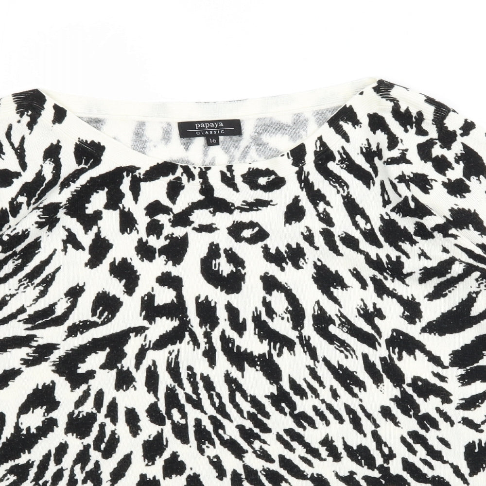 Papaya Womens Ivory Animal Print Knit Pullover Jumper Size 16