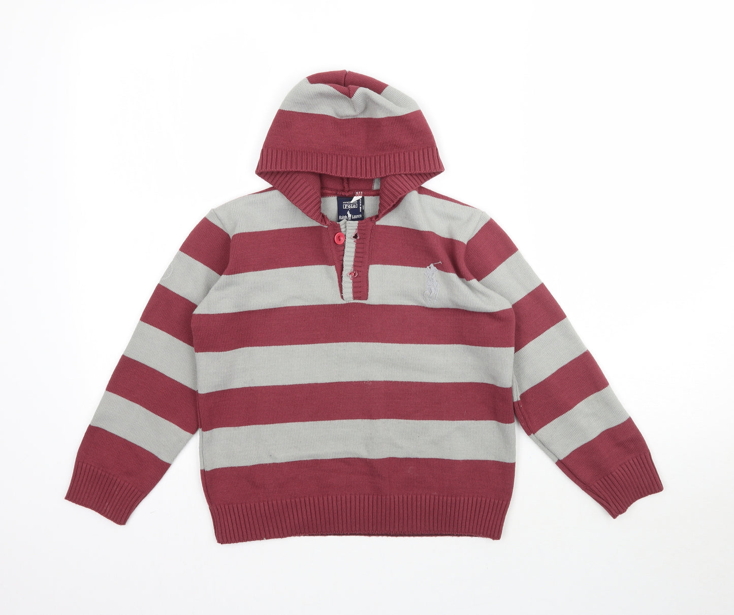 Ralph Lauren Boys Multicoloured Striped Knit Pullover Hoodie Size 8-9 Years