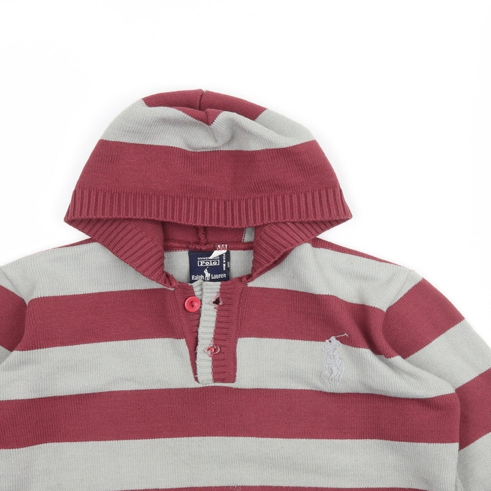 Ralph Lauren Boys Multicoloured Striped Knit Pullover Hoodie Size 8-9 Years