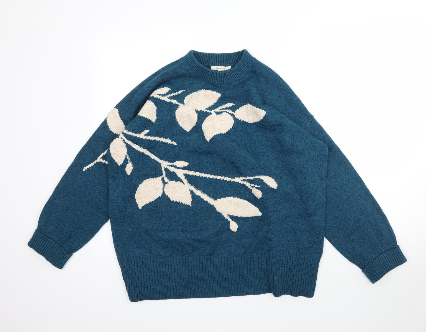 White Stuff Womens Blue  Knit Pullover Jumper Size 14  - Jacquard Flowers